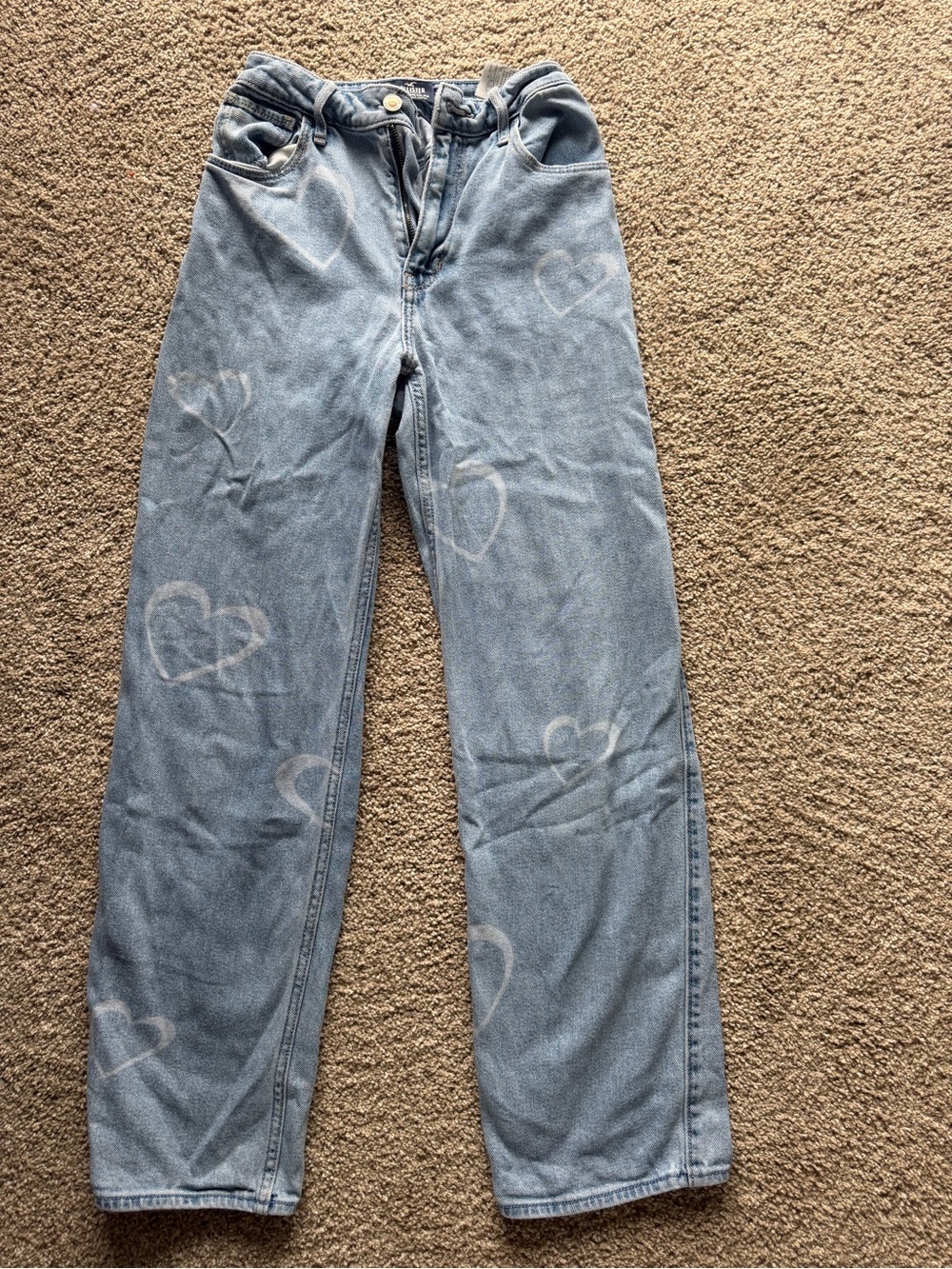 Hollister Light Blue Straight-Leg Jeans with Heart Detail